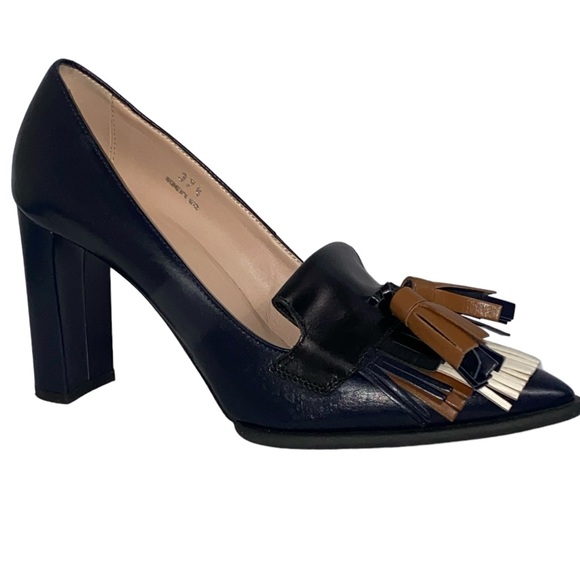 Tod´s Black Brown Cream Leather Fringe Loafer Pumps...